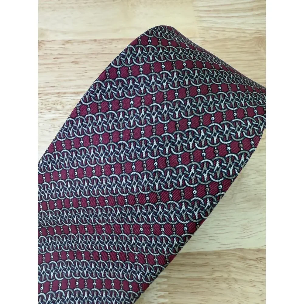 Liberty of London Men's 100% Silk Neck Tie Red Gold Geometric JL